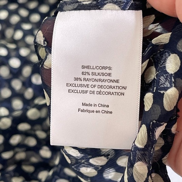 Tory Burch Womens Sheer Silk Polka Dot Blouse Top Size 10 Tie V Neck Resort Blue - Picture 10 of 11